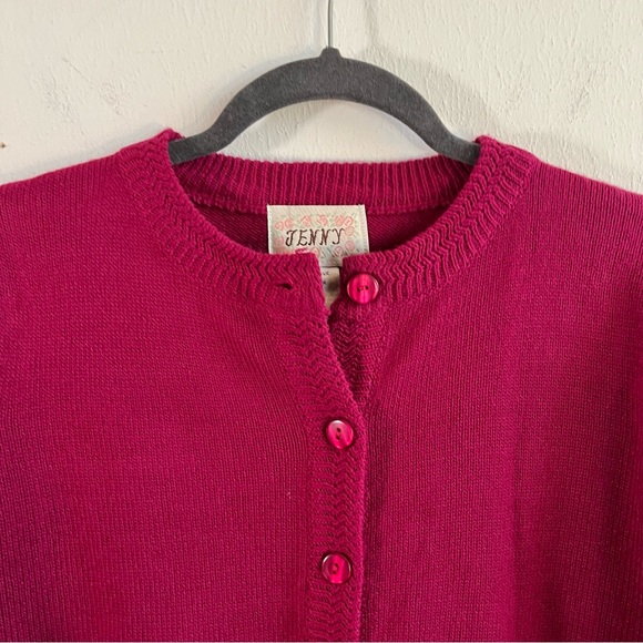 Vintage Jenny Cardigan Hot Pink Knit Button Front Sweater Sz SP NWT Old Stock - Picture 3 of 11